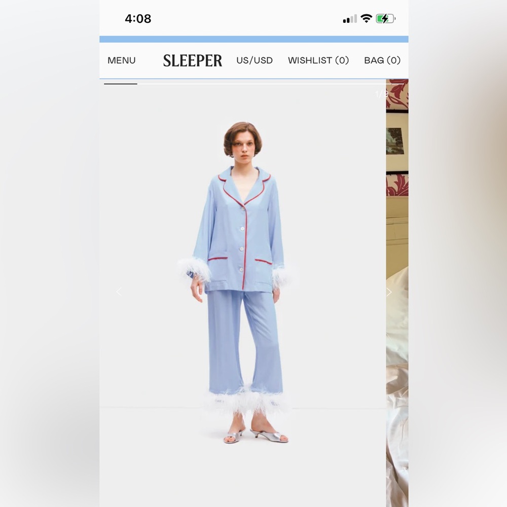 Party Pajama Set with Detachable Feathers in Celeste